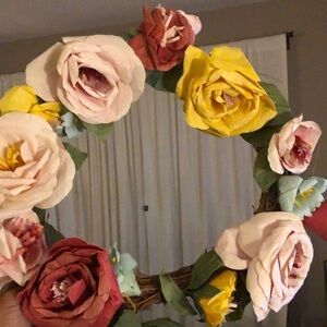 Floral Wreath with Pink and Yellow Roses